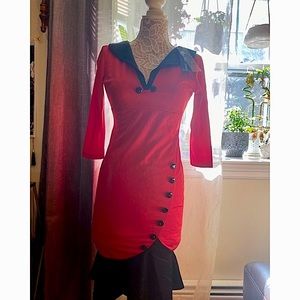 Beautiful Red & Black Vintage Retro 1940s/1950s Style Dress